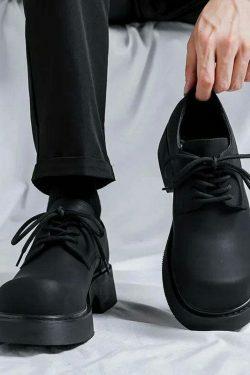 Y2K Aesthetic Matte Black Chunky Derby Shoes for Women - Coquette Style Grunge Fashion