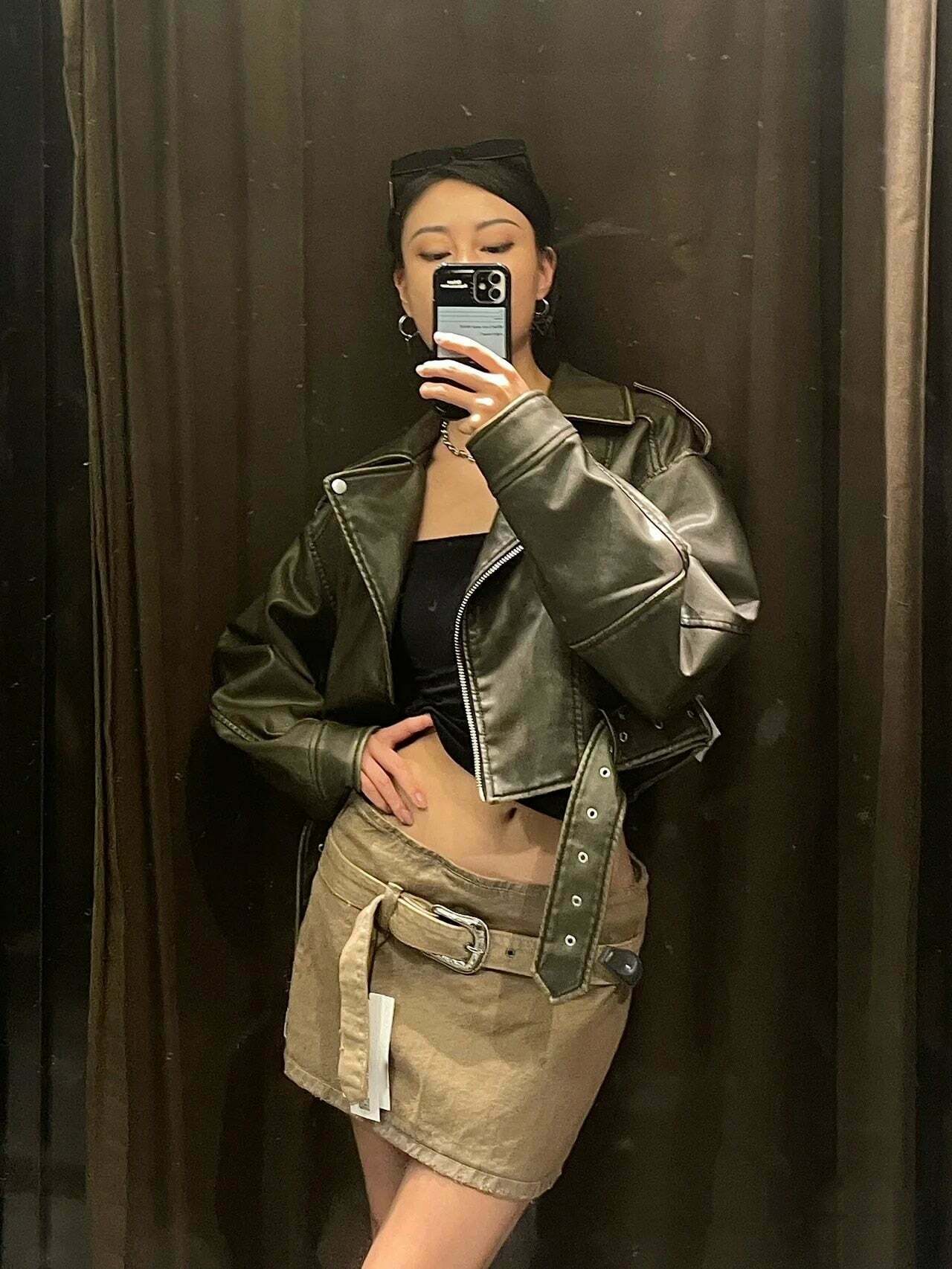 Y2K Aesthetic Maven Faux Leather Jacket - Coquette Grunge with Old Money Elegance Y2K Aesthetic Maven Faux Leather Jacket - Coquette Grunge with Old Money Elegance