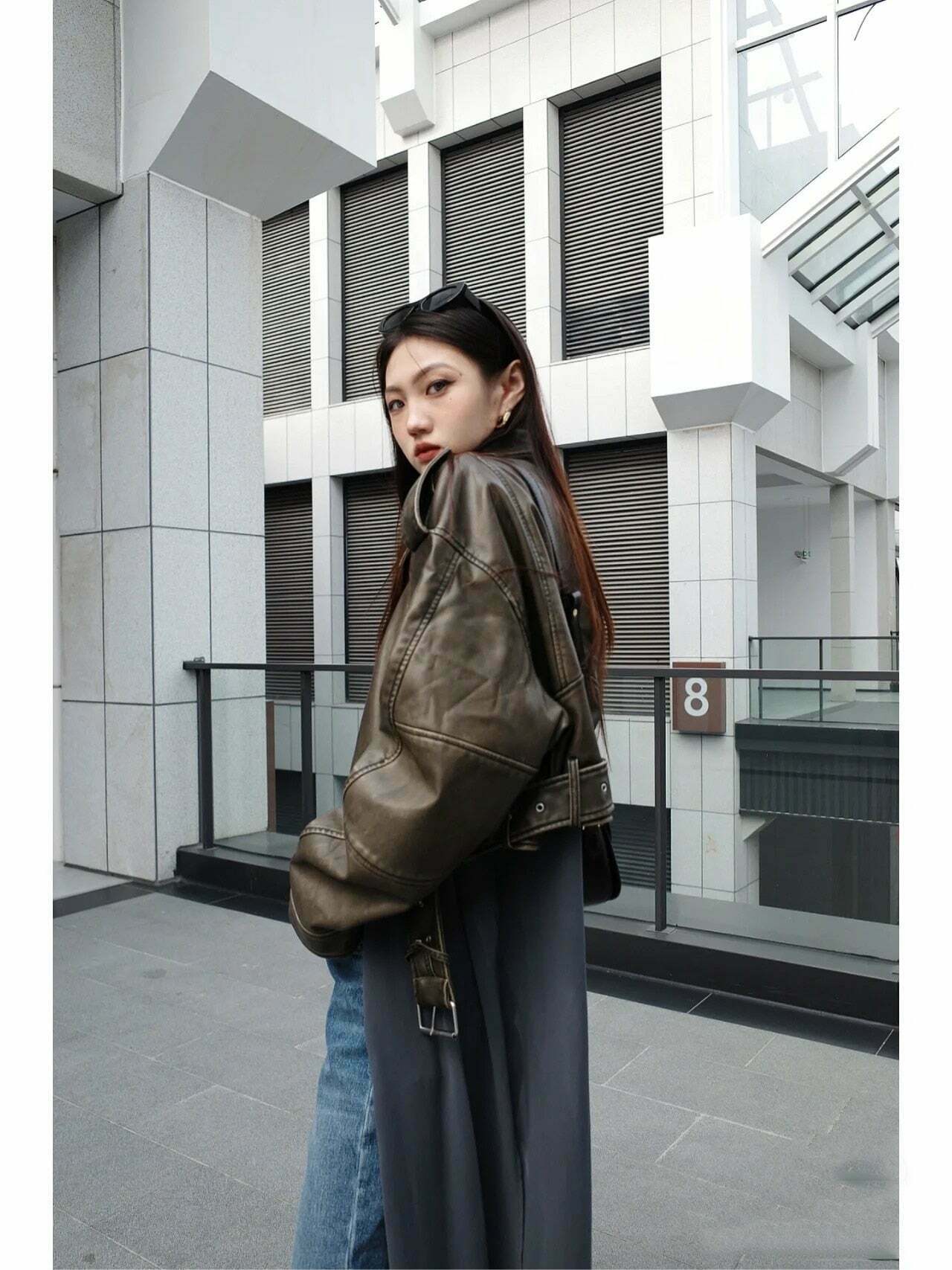 Y2K Aesthetic Maven Faux Leather Jacket - Coquette Grunge with Old Money Elegance Y2K Aesthetic Maven Faux Leather Jacket - Coquette Grunge with Old Money Elegance