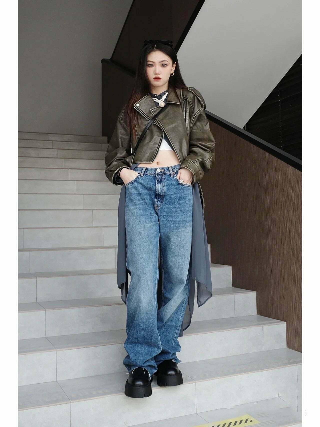 Y2K Aesthetic Maven Faux Leather Jacket - Coquette Grunge with Old Money Elegance Y2K Aesthetic Maven Faux Leather Jacket - Coquette Grunge with Old Money Elegance