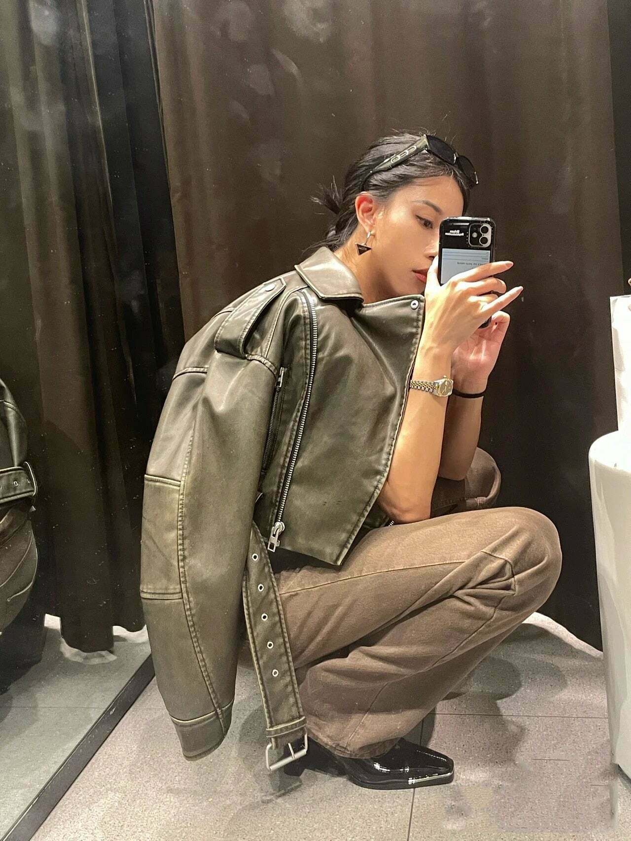 Y2K Aesthetic Maven Faux Leather Jacket - Coquette Grunge with Old Money Elegance Y2K Aesthetic Maven Faux Leather Jacket - Coquette Grunge with Old Money Elegance