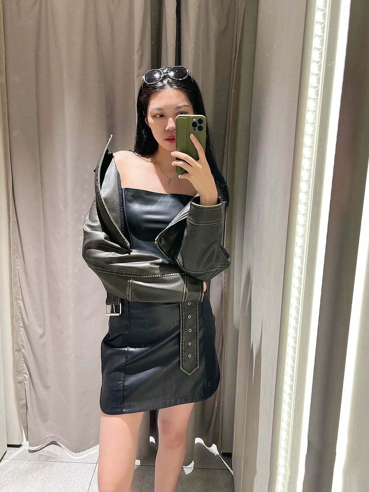 Y2K Aesthetic Maven Faux Leather Jacket - Coquette Grunge with Old Money Elegance Y2K Aesthetic Maven Faux Leather Jacket - Coquette Grunge with Old Money Elegance