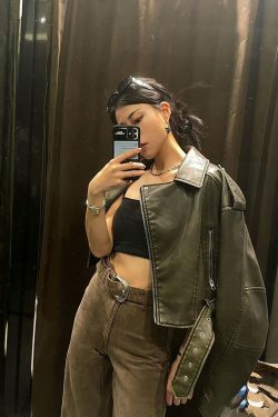 Y2K Aesthetic Maven Faux Leather Jacket - Coquette Grunge with Old Money Elegance