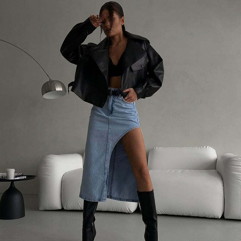 Y2K Aesthetic Maverick Denim Diva Skirt - Coquette Style Grunge Fashion Y2K Aesthetic Maverick Denim Diva Skirt - Coquette Style Grunge Fashion