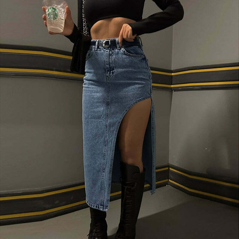 Y2K Aesthetic Maverick Denim Diva Skirt - Coquette Style Grunge Fashion Y2K Aesthetic Maverick Denim Diva Skirt - Coquette Style Grunge Fashion