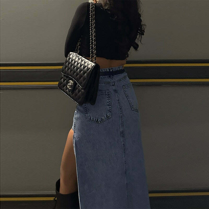 Y2K Aesthetic Maverick Denim Diva Skirt - Coquette Style Grunge Fashion Y2K Aesthetic Maverick Denim Diva Skirt - Coquette Style Grunge Fashion