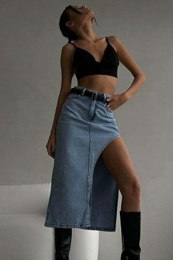 Y2K Aesthetic Maverick Denim Diva Skirt - Coquette Style Grunge Fashion