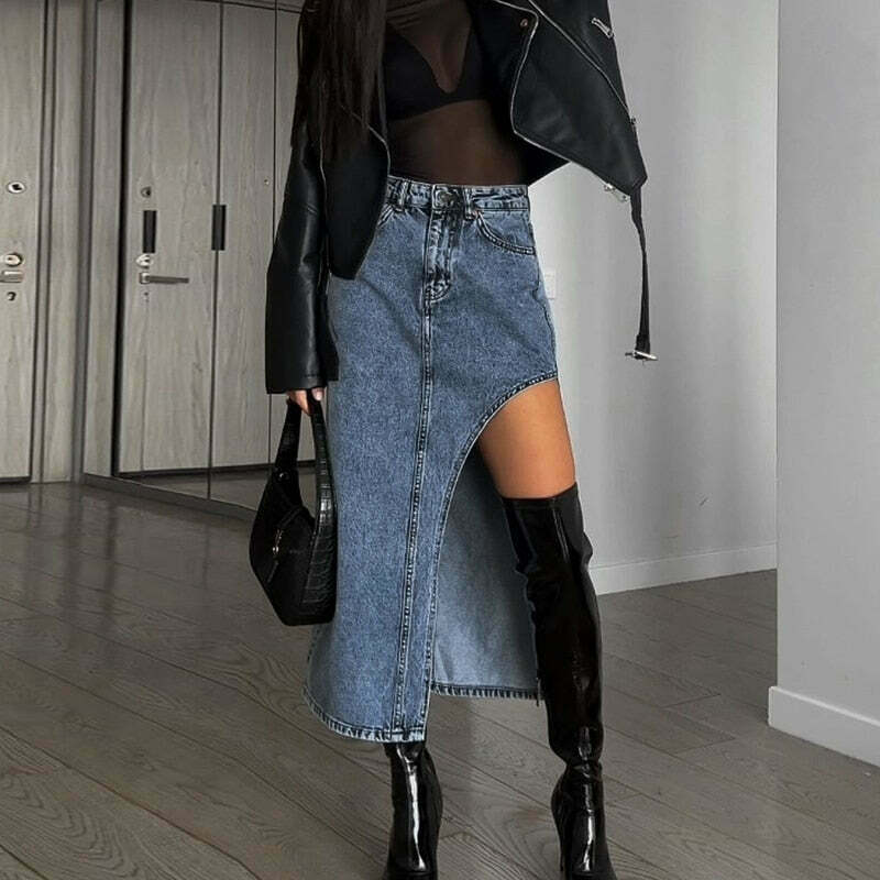 Y2K Aesthetic Maverick Denim Diva Skirt - Coquette Style Grunge Fashion Y2K Aesthetic Maverick Denim Diva Skirt - Coquette Style Grunge Fashion