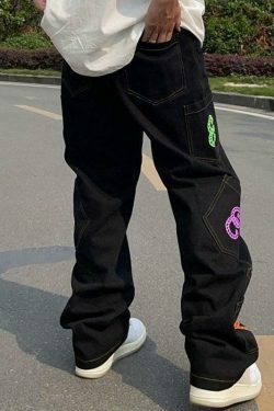 Y2K Aesthetic Men's Cargo Jeans with Multiple Pockets - Coquette & Grunge Style