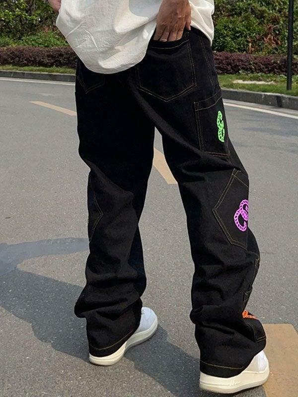 Y2K Aesthetic Men's Cargo Jeans with Multiple Pockets - Coquette & Grunge Style Y2K Aesthetic Men's Cargo Jeans with Multiple Pockets - Coquette & Grunge Style