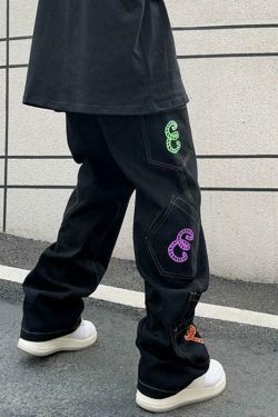 Y2K Aesthetic Men's Cargo Jeans with Multiple Pockets - Coquette & Grunge Style