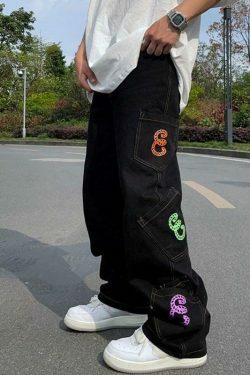 Y2K Aesthetic Men's Cargo Jeans with Multiple Pockets - Coquette & Grunge Style