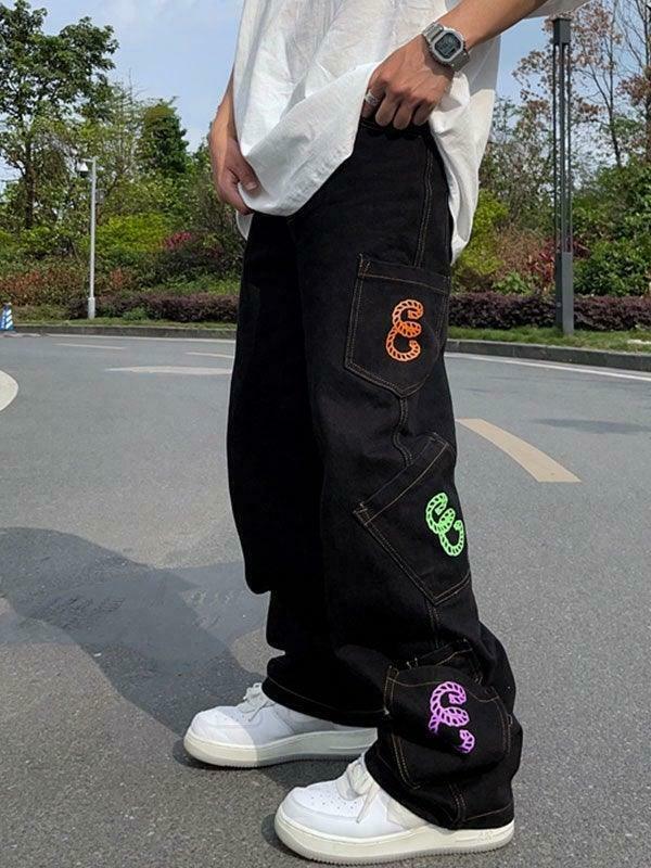 Y2K Aesthetic Men's Cargo Jeans with Multiple Pockets - Coquette & Grunge Style Y2K Aesthetic Men's Cargo Jeans with Multiple Pockets - Coquette & Grunge Style