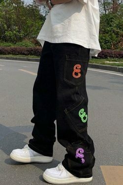 Y2K Aesthetic Men's Cargo Jeans with Multiple Pockets - Coquette & Grunge Style