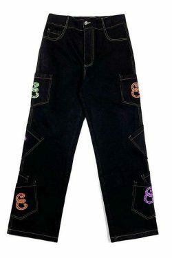 Y2K Aesthetic Men's Cargo Jeans with Multiple Pockets - Coquette & Grunge Style