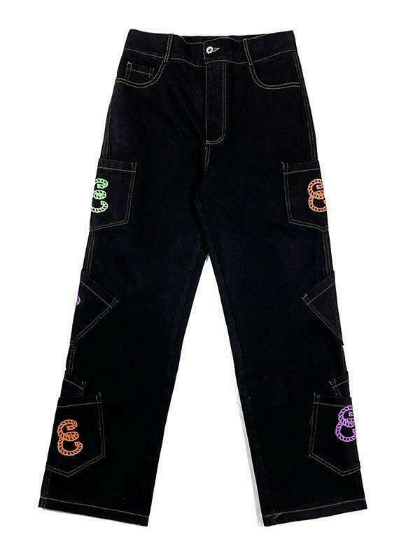 Y2K Aesthetic Men's Cargo Jeans with Multiple Pockets - Coquette & Grunge Style Y2K Aesthetic Men's Cargo Jeans with Multiple Pockets - Coquette & Grunge Style