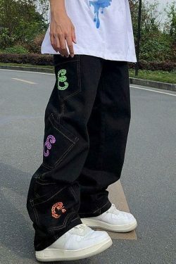 Y2K Aesthetic Men's Cargo Jeans with Multiple Pockets - Coquette & Grunge Style