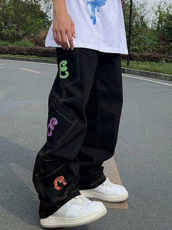 Y2K Aesthetic Men's Cargo Jeans with Multiple Pockets - Coquette & Grunge Style Y2K Aesthetic Men's Cargo Jeans with Multiple Pockets - Coquette & Grunge Style