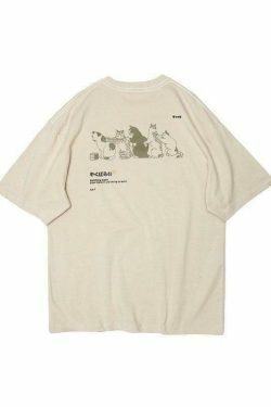 Y2K Aesthetic Men's Kitten Short Sleeve Tee - Coquette Style Grunge Fashion Cute Tops