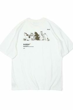 Y2K Aesthetic Men's Kitten Short Sleeve Tee - Coquette Style Grunge Fashion Cute Tops