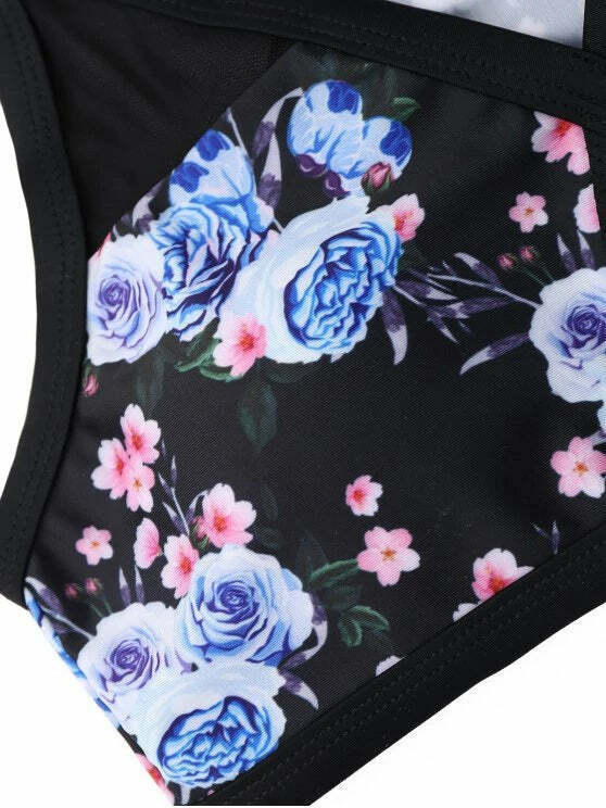 Y2K Aesthetic Mesh Panel Floral Bikini Set - Coquette Grunge Style for Women Y2K Aesthetic Mesh Panel Floral Bikini Set - Coquette Grunge Style for Women