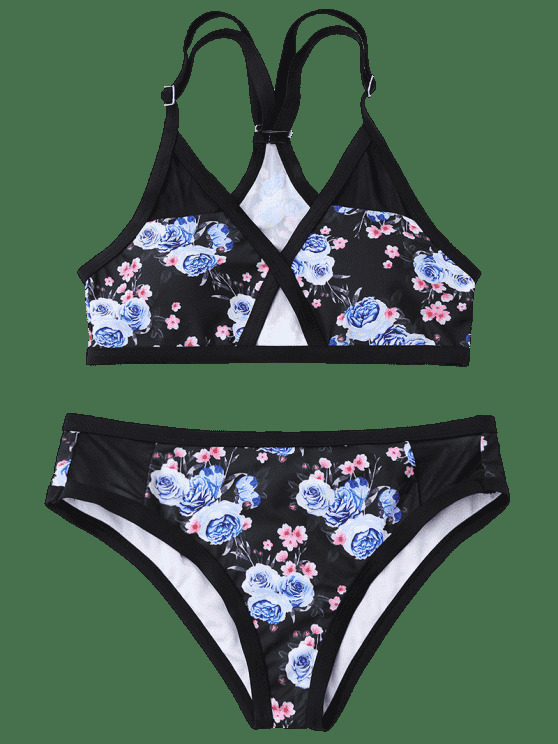 Y2K Aesthetic Mesh Panel Floral Bikini Set - Coquette Grunge Style for Women Y2K Aesthetic Mesh Panel Floral Bikini Set - Coquette Grunge Style for Women