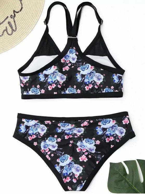 Y2K Aesthetic Mesh Panel Floral Bikini Set - Coquette Grunge Style for Women Y2K Aesthetic Mesh Panel Floral Bikini Set - Coquette Grunge Style for Women