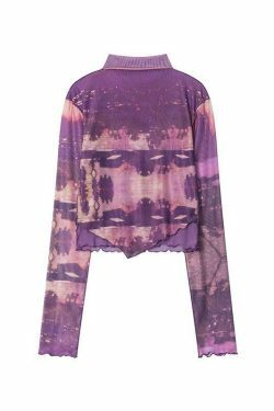 Y2K Aesthetic Mesh Print Long Sleeve Tee for Women - Coquette Grunge Style Fashion Top
