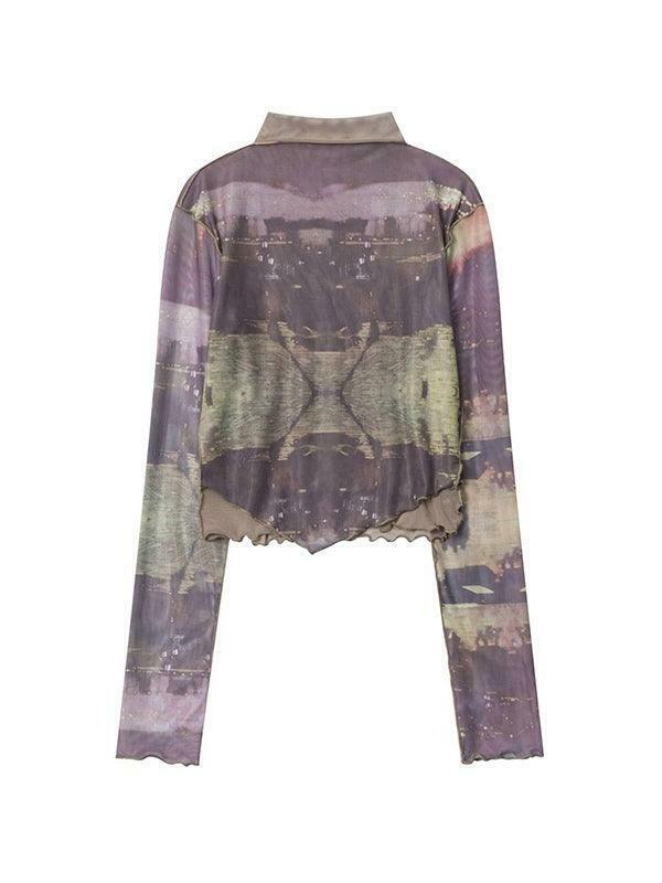 Y2K Aesthetic Mesh Print Long Sleeve Tee for Women - Coquette Grunge Style Fashion Top Y2K Aesthetic Mesh Print Long Sleeve Tee for Women - Coquette Grunge Style Fashion Top