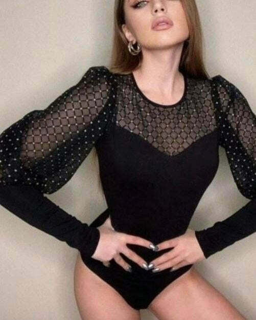 Y2K Aesthetic Mesh Stitching Long-Sleeved Bodysuit for Women - Coquette Grunge Style Fashion Y2K Aesthetic Mesh Stitching Long-Sleeved Bodysuit for Women - Coquette Grunge Style Fashion