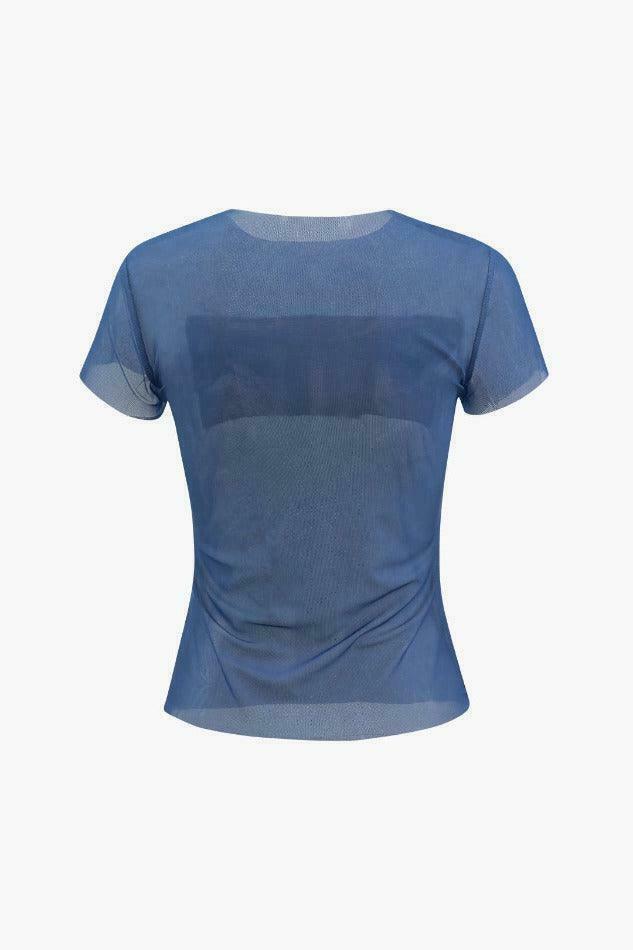 Y2K Aesthetic Mesh T-Shirt with Eye Graphic - Coquette & Grunge Style Women's Fashion