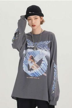 Y2K Aesthetic Metal Graphic Long Sleeve T-Shirt for Women - Coquette & Grunge Style Fashion