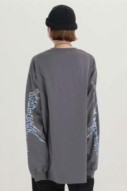 Y2K Aesthetic Metal Graphic Long Sleeve T-Shirt for Women - Coquette & Grunge Style Fashion