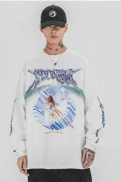 Y2K Aesthetic Metal Graphic Long Sleeve T-Shirt for Women - Coquette & Grunge Style Fashion