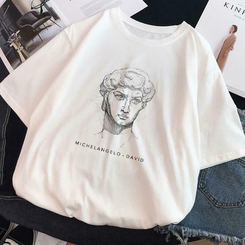 Y2K Aesthetic Michelangelo David Graphic Tee - Vintage Style Women's Fashion Shirt Y2K Aesthetic Michelangelo David Graphic Tee - Vintage Style Women's Fashion Shirt