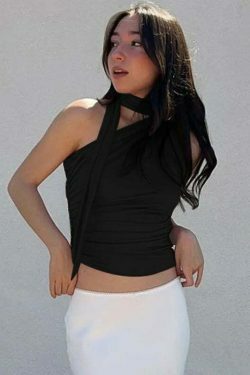 Y2K Aesthetic Millery Off Shoulder Wrapped Neck Top