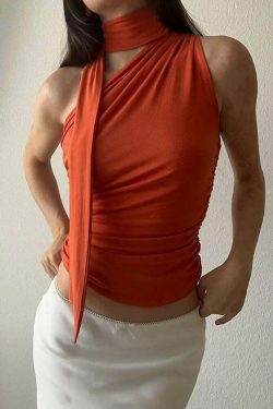 Y2K Aesthetic Millery Off Shoulder Wrapped Neck Top