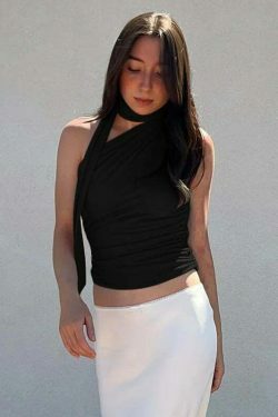 Y2K Aesthetic Millery Off Shoulder Wrapped Neck Top