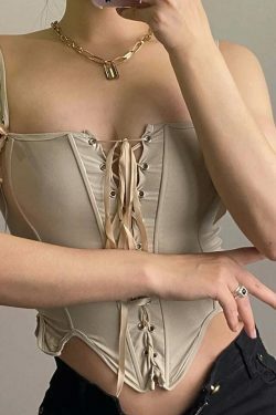 Y2K Aesthetic Mingle Beans Tie-Up Bustier - Coquette Grunge Pastel Goth