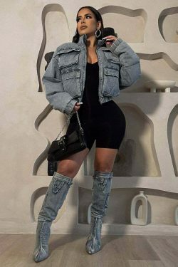 Y2K Aesthetic Multi-Pocket Denim Jacket for Women - Coquette & Grunge Style Cargo Skirt Outfit