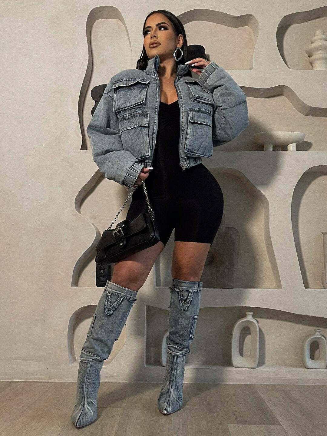 Y2K Aesthetic Multi-Pocket Denim Jacket for Women - Coquette & Grunge Style Cargo Skirt Outfit Y2K Aesthetic Multi-Pocket Denim Jacket for Women - Coquette & Grunge Style Cargo Skirt Outfit