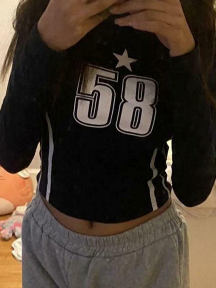 Y2K Aesthetic Number Print Cropped Long Sleeve Tee Y2K Aesthetic Number Print Cropped Long Sleeve Tee