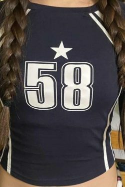 Y2K Aesthetic Number Print Cropped Long Sleeve Tee