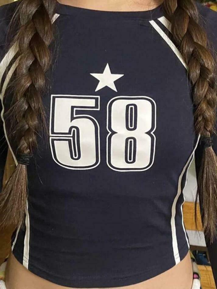 Y2K Aesthetic Number Print Cropped Long Sleeve Tee Y2K Aesthetic Number Print Cropped Long Sleeve Tee