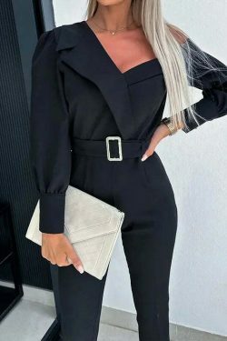 Y2K Aesthetic Oblique Shoulder Jumpsuit with Waist Detail - Coquette Fashion for Women