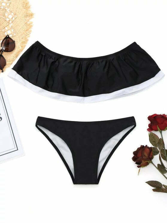 Y2K Aesthetic Off-Shoulder Bikini with Padded Overlay Y2K Aesthetic Off-Shoulder Bikini with Padded Overlay