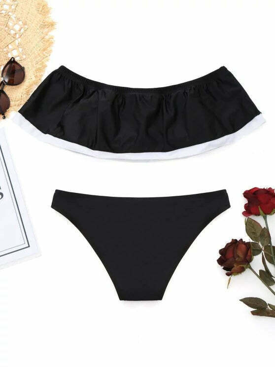 Y2K Aesthetic Off-Shoulder Bikini with Padded Overlay Y2K Aesthetic Off-Shoulder Bikini with Padded Overlay