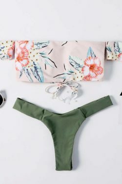 Y2K Aesthetic Off-Shoulder Flower Bikini Set for Coquette Style Fashionistas