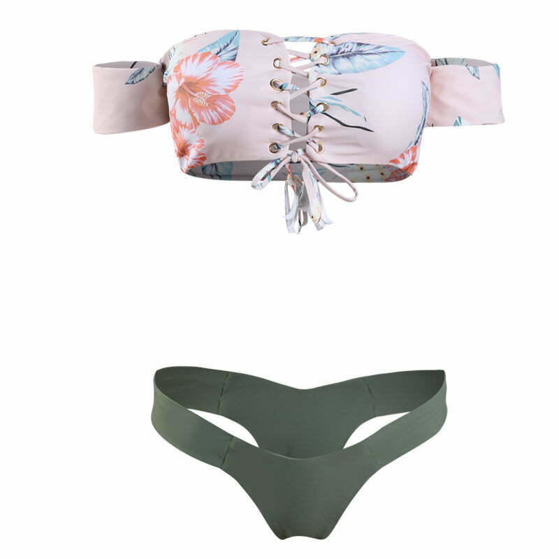 Y2K Aesthetic Off-Shoulder Flower Bikini Set for Coquette Style Fashionistas Y2K Aesthetic Off-Shoulder Flower Bikini Set for Coquette Style Fashionistas
