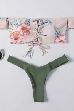 Y2K Aesthetic Off-Shoulder Flower Bikini Set for Coquette Style Fashionistas